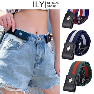 Dây nịt bằng vải có nút bấm bóp eo điều chỉnh kích cỡ quần thắt lưng co dãn tiện lợi thắt lưng nữ ILY