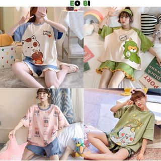 Đồ bộ nữ mặc nhà dễ thương hoạt hình bigsize cao cấp tay cộc quần cộc mùa hè chất cotton thun,BỘ PYJAMA