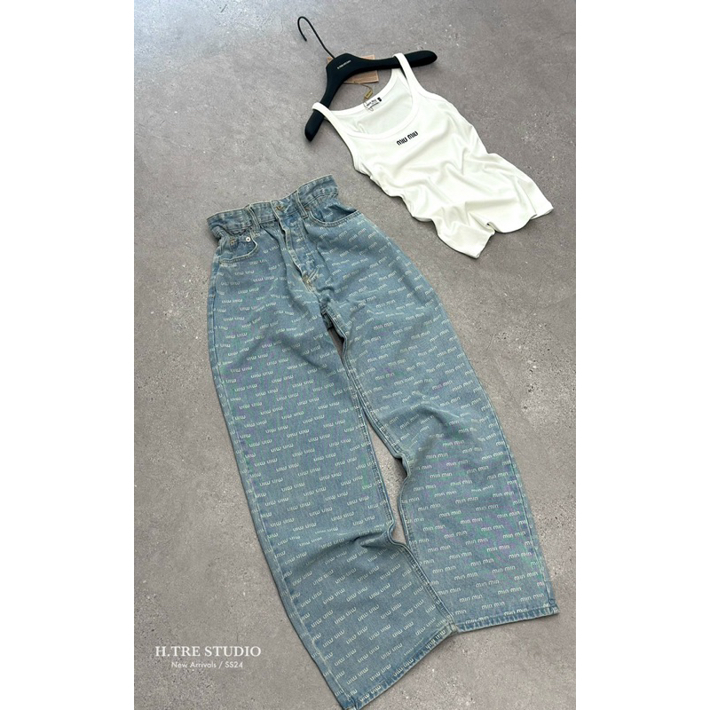 Quần jean xuông miumiu chun eo