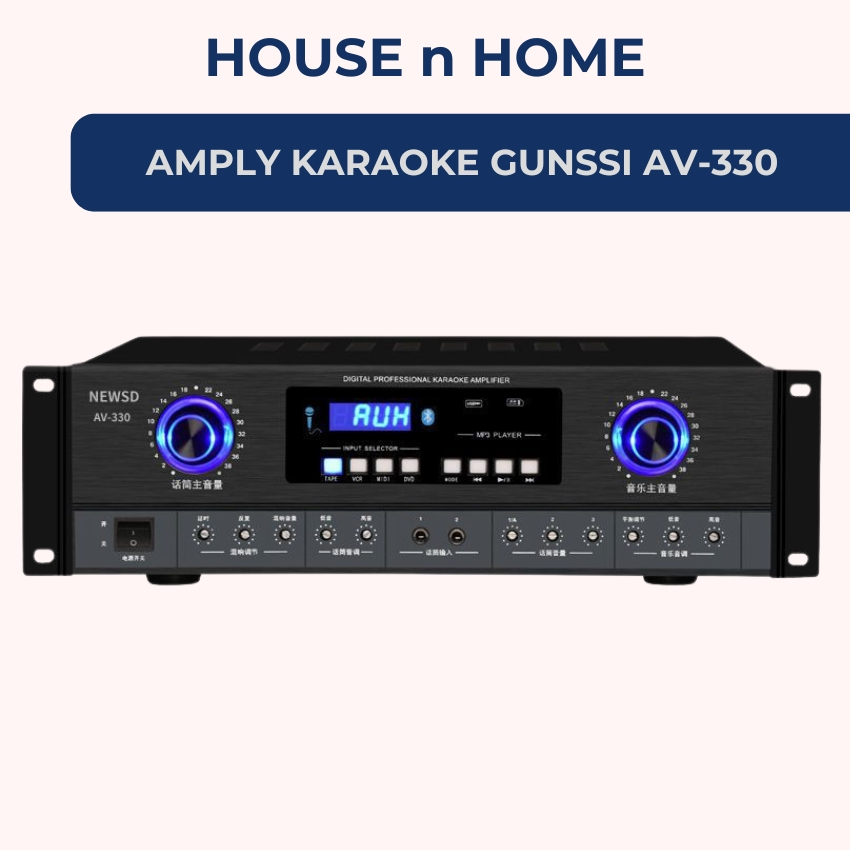 Đẩy liền vang, amply karaoke Gunssi AV 330 - Bảo hành 12 tháng - Amply âm ly karaoke 12 sò công suất