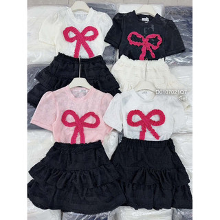 Set bộ áo ren nơ tay ngắn phối chân váy xòe sang trọng VIENS STORE