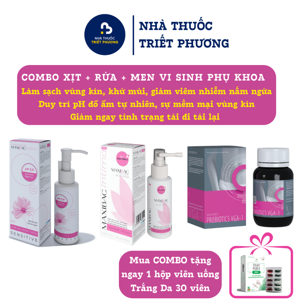 Combo xịt, rửa, Men vi sinh phụ khoa hỗ trợ giảm mọi triệu chứng của viêm nhiễm phụ khoa - Medimap