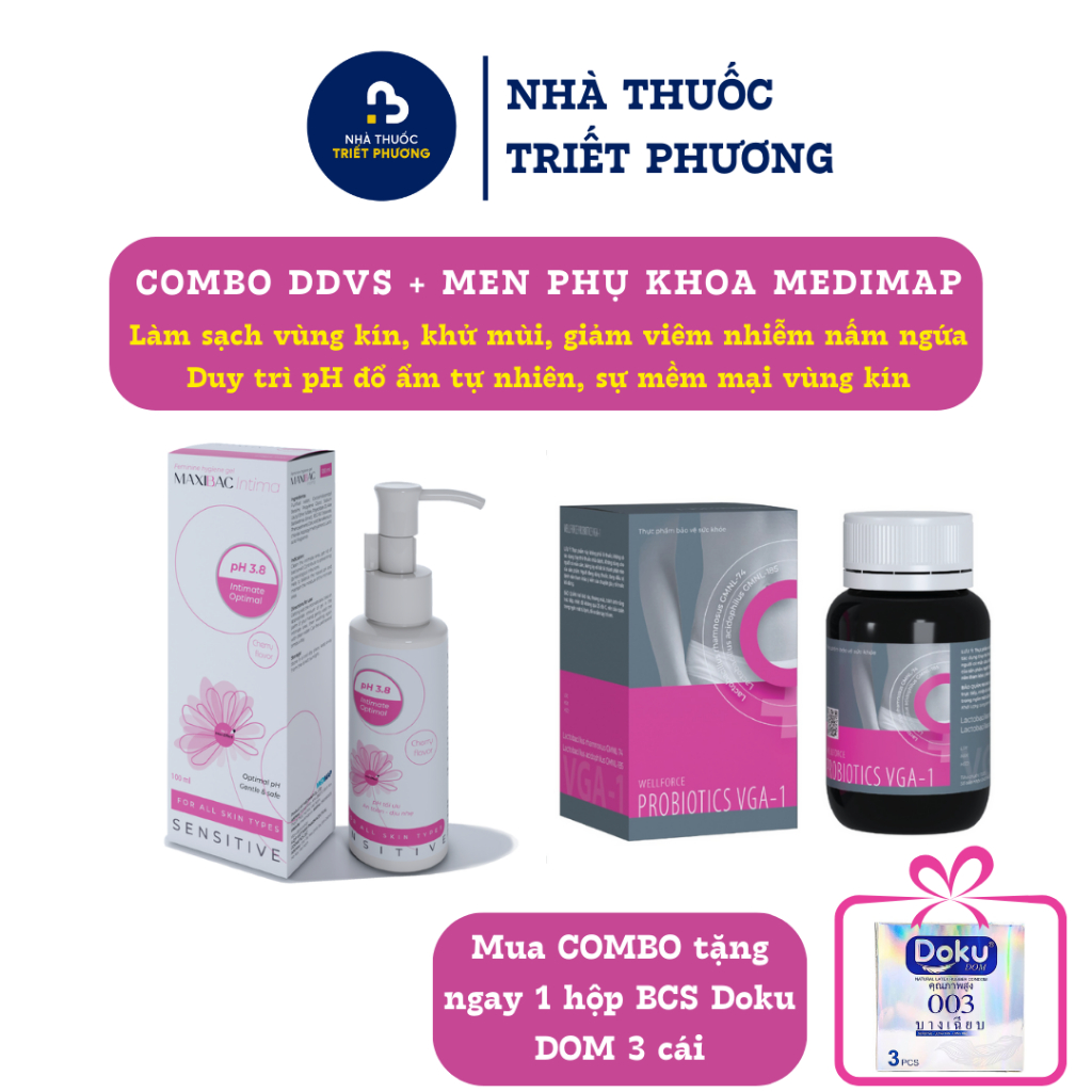 Combo xịt, rửa, Men vi sinh phụ khoa hỗ trợ giảm mọi triệu chứng của viêm nhiễm phụ khoa - Medimap