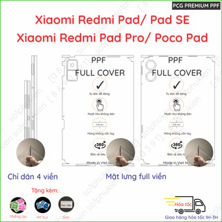 Dán PPF mặt lưng full viền Xiaomi Poco Pad/ Redmi Pad Pro/ Redmi Pad/ Redmi Pad SE loại trong, loại nhám chống trầy
