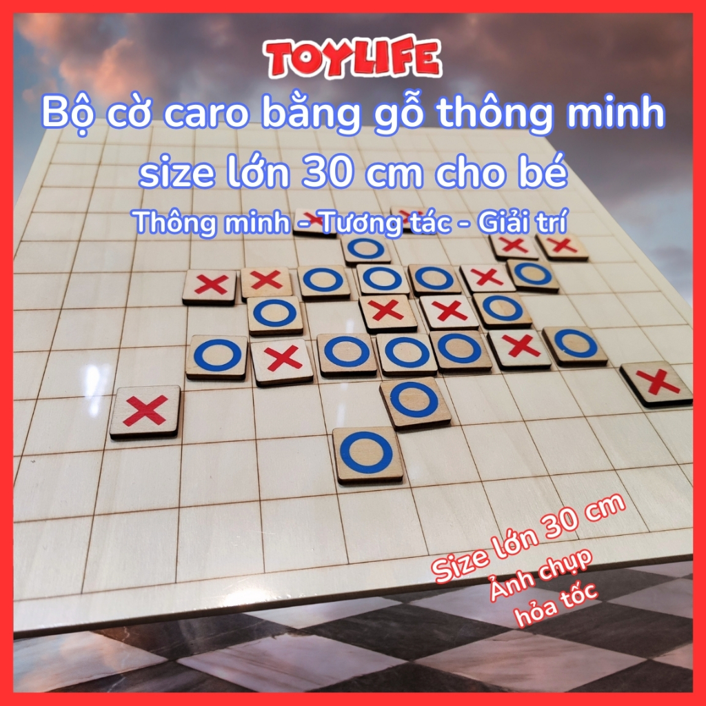 Bộ cờ caro bằng gỗ thông minh size lớn 30 cm cho bé cờ ca rô gỗ đồ chơi các…