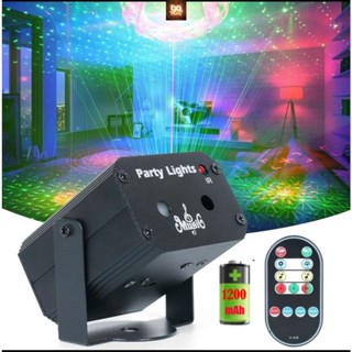 Đèn bay phòng mini Party Light đèn chiếu laser 2 tia laze cảm biến theo nhạc tích điện 1200mah  Có REMOTE  