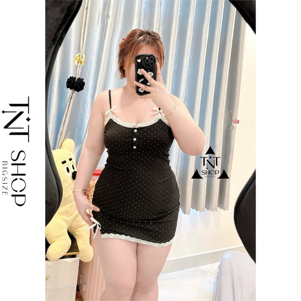 ĐẦM 2 DÂY BIGSIZE REN NƠ ĐÙI [TNT SHOP BIGSIZE 60KG 90KG]