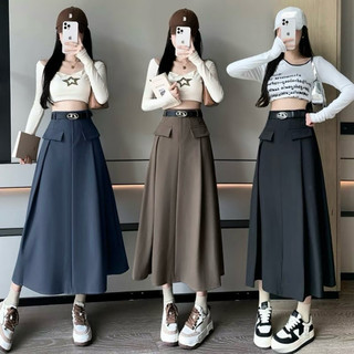 Chân váy dài phối nắp túi 90cm trẻ trung 2 màu Đen ghi