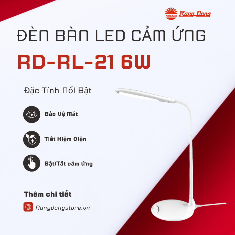 Đèn Học Để Bàn Chống Cận Cảm Ứng Led Rạng Đông Cho Bé Học Tập và Làm Việc RD-RL-21 6W RẠNG ĐÔNG