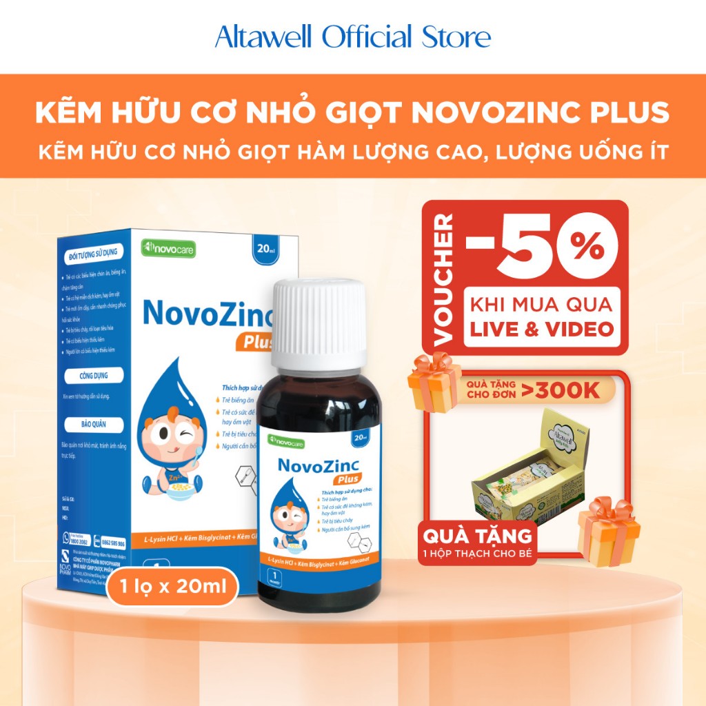 Kẽm cho bé Novocare Novozinc Plus - Giúp Bé Ăn Ngon, Tăng Đề Kháng, Dễ Hấp Thụ