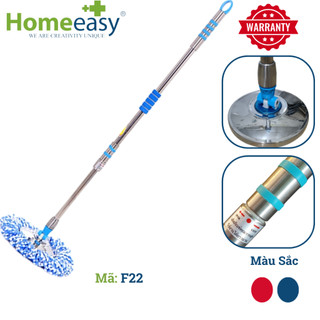 Cây lau nhà 360 độ Homeeasy F22 -Khóa Xoay Trái, Phải, Ống Inox 25mm, Ruột Thẳng 2 Lớp