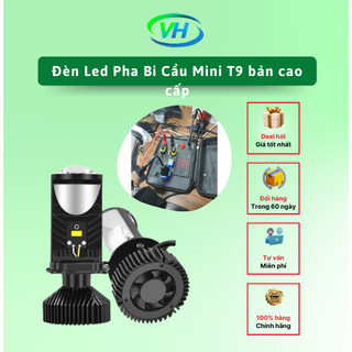 Đèn led pha bi cầu mini t9 bản cao cấp 2024 chân h4 gắn oto, xe máy bh 12 tháng