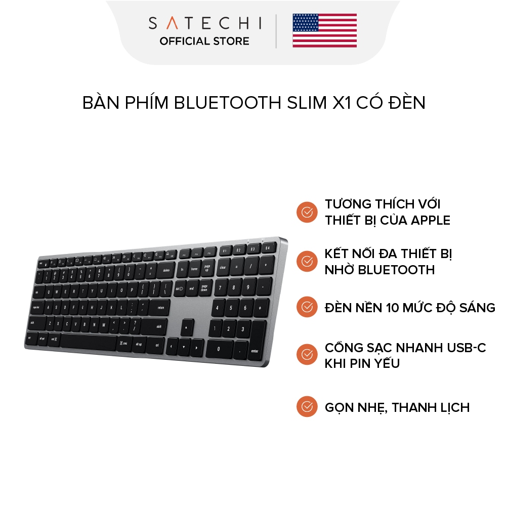 [THƯƠNG HIỆU MỸ] SATECHI Bàn phím bluetooth Slim X1 / X2 / X3 có đèn nền pin 2 tháng, dùng cho window, ios | BigBuy360 - bigbuy360.vn