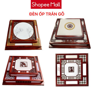 Đèn ốp trần gỗ 55x55cm, dùng cho phòng thờ, nhà gỗ, nhà cổ elink lighting dotg1