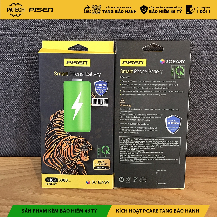 Pin PISEN i6 Plus HỔ Tiger Dung Lượng Cao - 3380mAh Bảo Hành 365 Ngày
