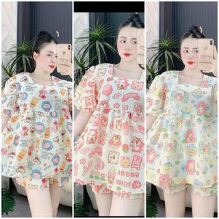 Set Đồ Bộ Nữ BabyDoll Họa Tiết Dễ Thương - Lonata Shop - Set Đồ Bộ Nữ Mặc Nhà Baby Doll