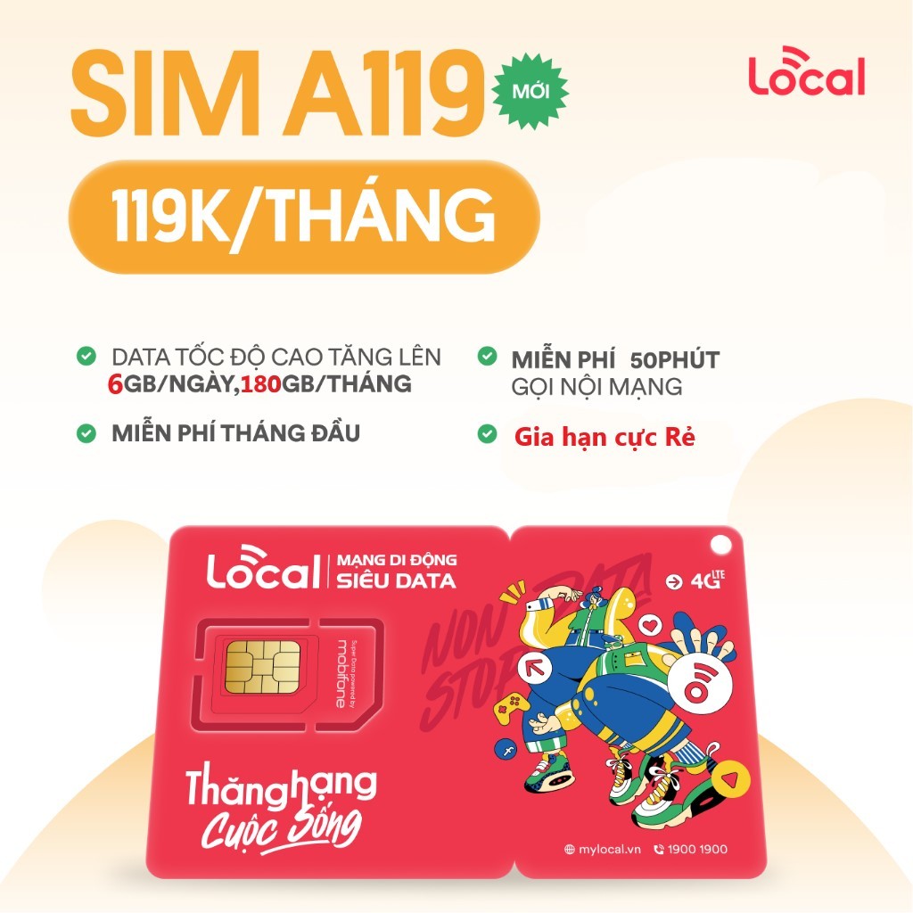 [ SIÊU DATA ] Sim 4G Mobifone Local Tặng 1 Tháng Miễn Phí Data nghe gọi thả ga A69 A79 A119 SKY69