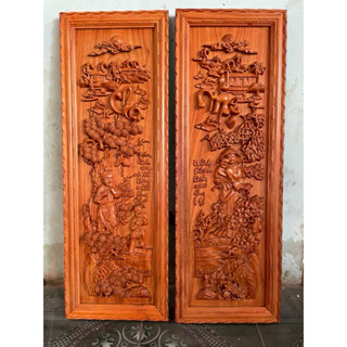 Bộ tranh Cha Mẹ Đồ Gỗ BoN BOn 68 Gỗ Hương đỏ chạm khung KT 107cm x 37cm x 4cm hàng đẹp giá tại xưởng...