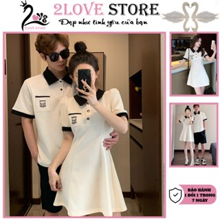 Bộ đồ đôi nam nữ set đồ đôi couple 2LOVE váy chữ A và áo polo nam ngắn tay trẻ trung dễ thương Mã 36
