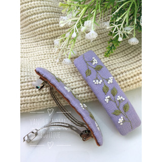 Kẹp bấm tóc phía sau, kẹp 8cm thêu tay cành hoa trắng VanKhuong's boutique