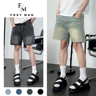 Quần Short Jean Nam Ngắn Trên Gối - Quần Sooc - Quần Đùi Bò Chất Jeans Màu Retro Wash FOXYMAN