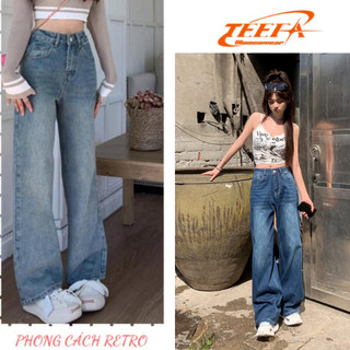 Quần Jean Retro Nữ Lưng Cao Ống Suông Rộng, Quần Ống Rộng Nữ Cạp Cao