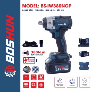 Máy bắn bulong pin Boshun, bắt vit Boshun BS-IW380NCP Không Chổi Than Pin 10Cell,bảo hành chính hãng