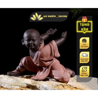 Tượng Chú Tiểu Múa Võ - Tượng Trang Trí Chất Liệu Gốm Tử Sa (4 Thế Võ)