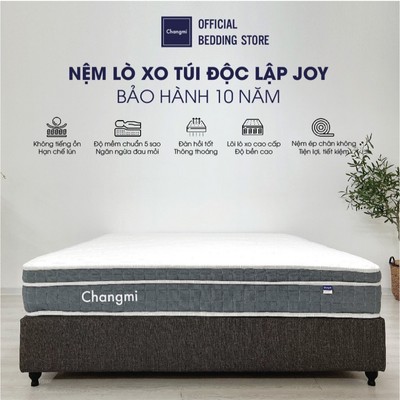 Nệm lò xo túi độc lập JOY Changmi Bedding ép chân không tiện lợi, êm ái, nâng đỡ, ngăn đau mỏi lưng. Bảo hành 10 năm