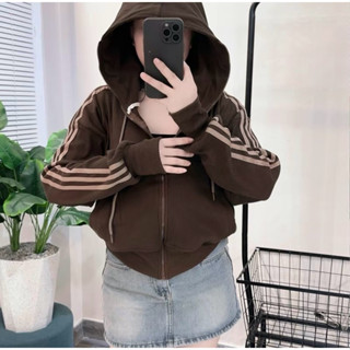 Áo khoác nữ áo khoác gân viền 3 sọc túi bên trong có khoá kéo form lửng bigsize