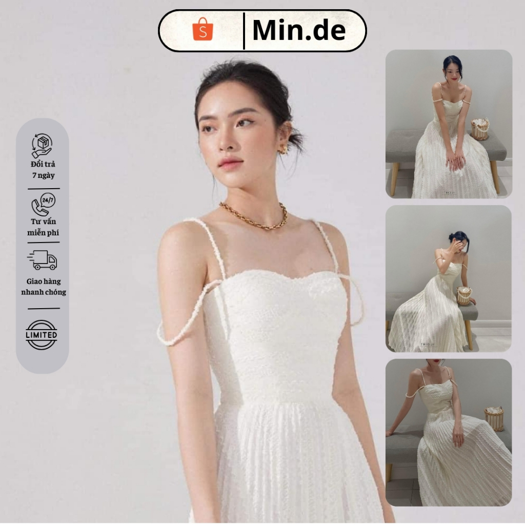 Đầm Midi Hai Dây Xếp Ly Thiết Kế Chính Hãng TRIO JI - TRIOJI-01