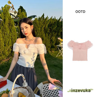 Áo crop trễ vai voan bồng chất len mềm đẹp qccc