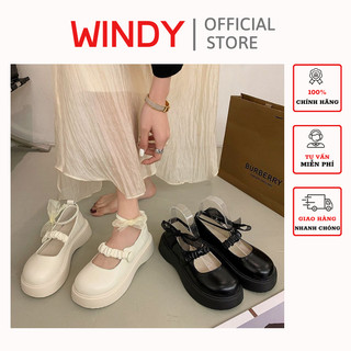 Giày búp bê windy đế độn cao quai nhún phối nơ thắt bb-0219