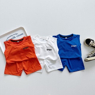 Bộ sát nách in chữ sport bunbon kids, bộ sát nách chất cotton thông hơi cho bé từ 10-28kg