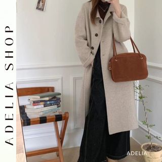 「adelia」áo khoác dạ dáng dài chất dạ ép lông cừu cổ đứng 2 màu nâu be hàn quốc td346