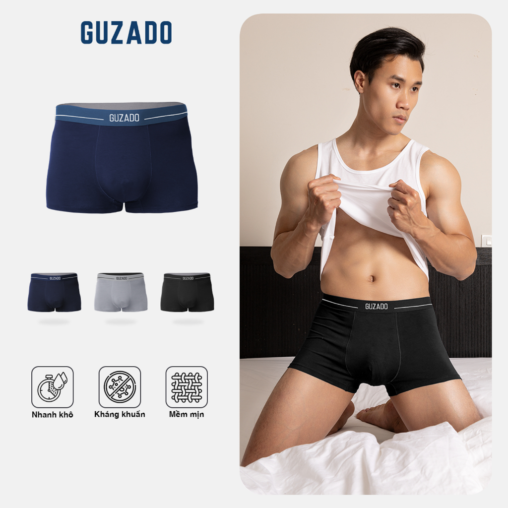 Quần Lót Boxer Nam GUZADO form Trunk Cotton Compact, Mẫu Sọc, Tháng Mát, Thấm Hút, Độ Bền Cao GBX03