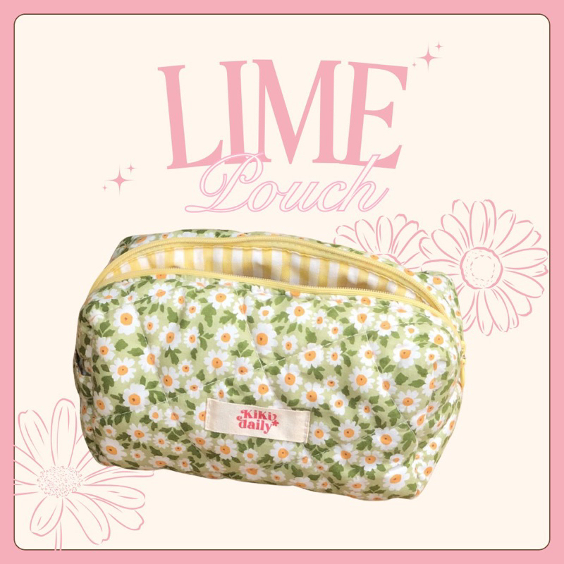 Lime Pouch - Túi vải chần bông Kikidaily mềm xốp, hoạ tiết phối màu dễ thương
