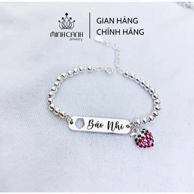 Lắc Bạc Dâu Tây Khắc Tên Cho Bé - Minh Canh Jewelry