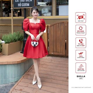 Váy đầm thiết kế cao cấp màu đỏ cổ xếp li sang trọng the shilla - scg.l38b60.58c8.tap.t2