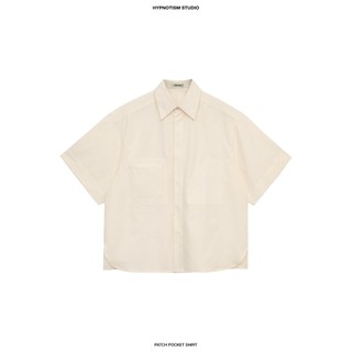 HYPNOTISM |'PATCH POCKETS SHIRT' Áo sơ mi tay ngắn 3 túi vuông form oversize chất poplin cotton dày dặn
