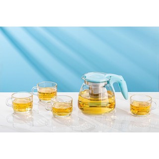 Combo 4 ly thủy tinh có quai và 1 ấm pha trà có lõi lọc 900ml - bộ trà đẹp