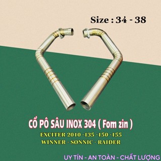 Cổ pô sâu inox 304 fom pô zin exciter 2010, 135, 150, 155, winner, sonic, raider fi satria fi size 34- 38