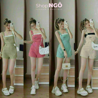  Set yếm đùi thời trang nữ mặc đi chơi chất kaki dây khoen mix áo ống thun borip sexy 4 màu trẻ trung cá tính 