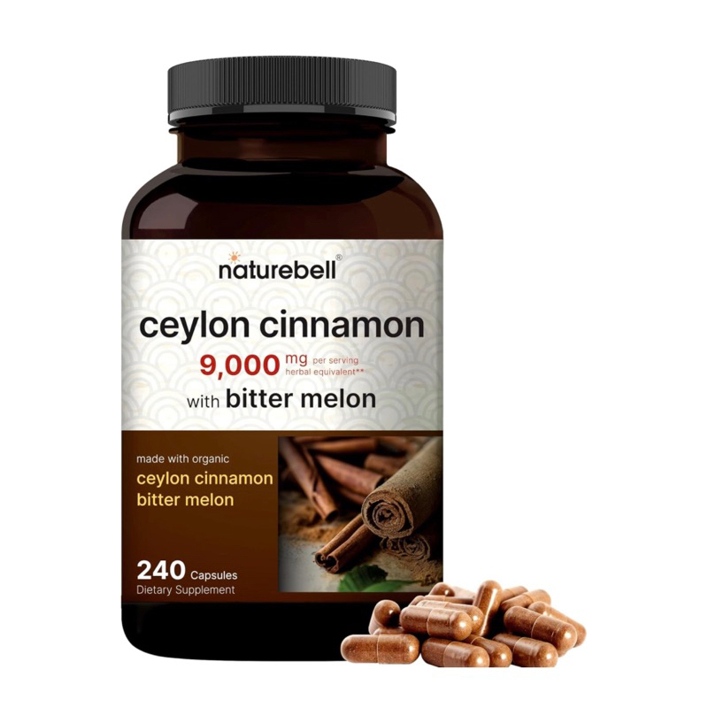 Viên Quế Ceylon Cinnamon 9000mg, Bitter Melon Hỗ Trợ Viêm Loét Dạ Dày, Cân Bằng Đường Huyết, Giảm Ax