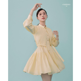 Eumso - đầm sơ mi vàng hai lớp aurora dress