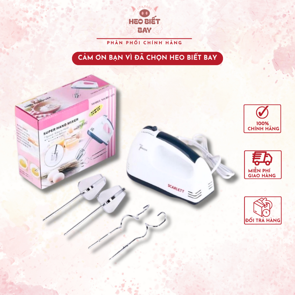 Máy Đánh Trứng Cầm Tay Scarlett 7 Tốc Độ – Công Suất 180W, Đánh Kem, Tạo Bọt Kem Muối Siêu Mịn