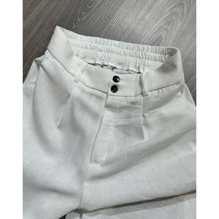 Quần linen lưng thun trắng