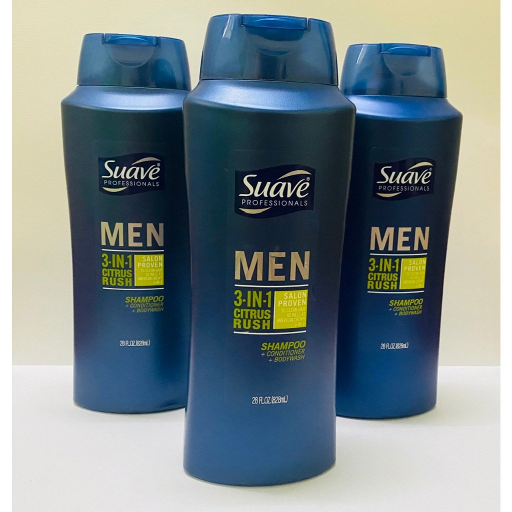 Dầu gội dầu xả sữa tắm Nam Suave Men 3in1 Shampoo Conditioner Bodywash 828 ml - Hàng Mỹ