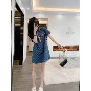 Đầm suông jean viền nâu thơ lê bigsize