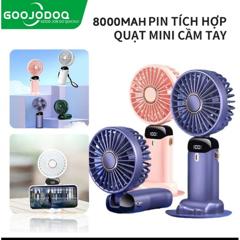 Quạt Mini Cầm Tay ,Pin Sạc 8000mAh, Xoay 90 Độ màn hình led hiển thị 5 mức gió